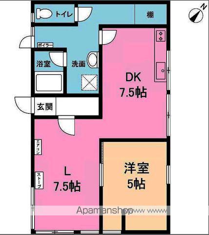 函館本線 江別駅 徒歩12分 2階建 築37年(1LDK)の間取り写真