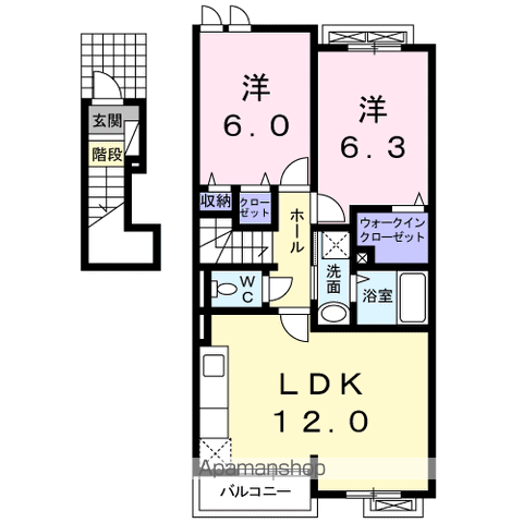 エレガンシア篠原(2LDK/2階)の間取り写真
