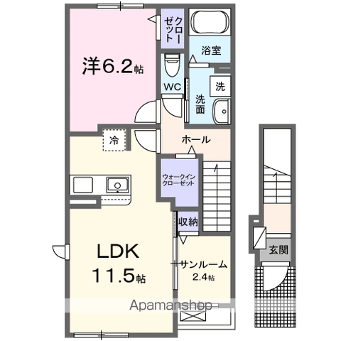アウル B(1LDK/2階)の間取り写真