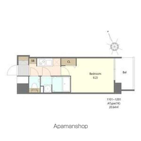 ALIVIS福島海老江(1K/12階)の間取り写真