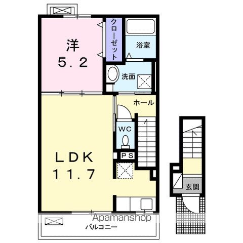 パルボナール(1LDK/2階)の間取り写真