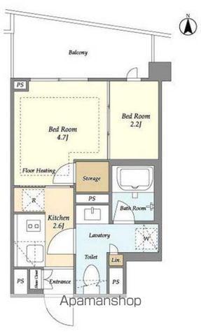 LIBR GRANT 四谷三丁目(2K/4階)の間取り写真