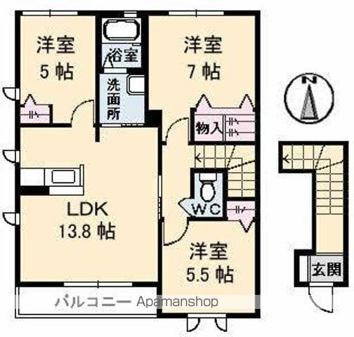 コンフォールⅡC・D棟(3LDK/2階)の間取り写真