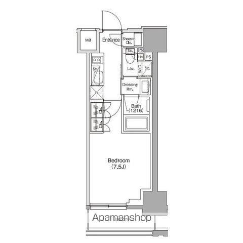 ザ・パークハビオ新御徒町(1K/12階)の間取り写真