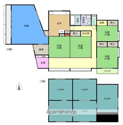 常磐線 いわき駅 バス乗車時間：15分 磐城橋バス停で下車 徒歩1分 2階建 築43年(4DK)の間取り写真