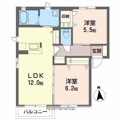 ディアスKAZU Ⅳ(2LDK/1階)の間取り写真