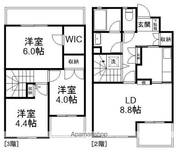 ファミーユ緑が丘B(3LDK/2階)の間取り写真