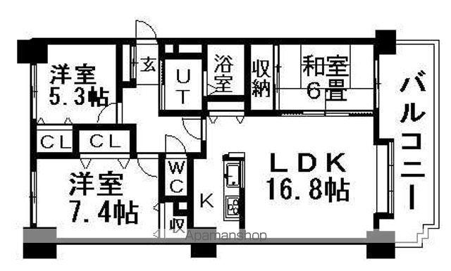 オリエンタルコート大友(3LDK/5階)の間取り写真