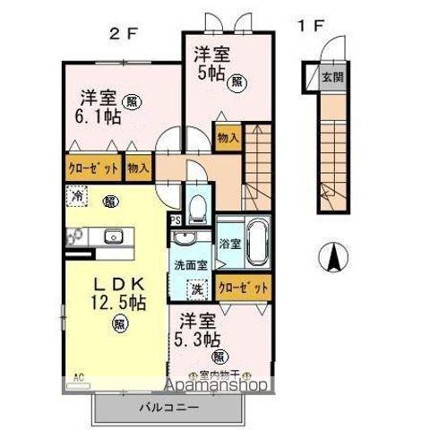 フロール朝日(3LDK/2階)の間取り写真