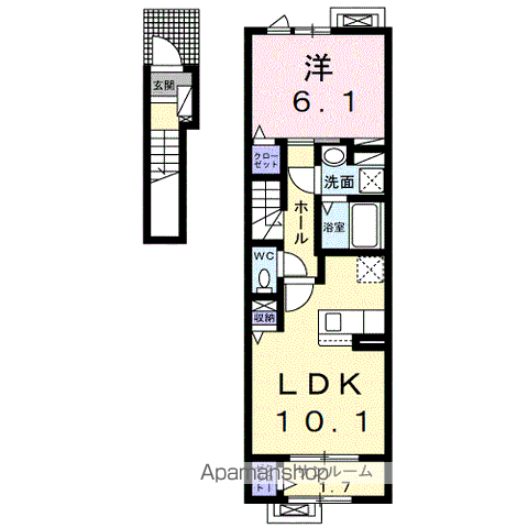 フルール・ド・ヴィオレット(1LDK/2階)の間取り写真