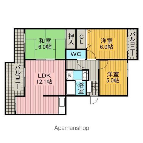 KAMENOI HOUSE(3LDK/2階)の間取り写真