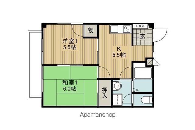 ドミール・セゾンB(2K/1階)の間取り写真