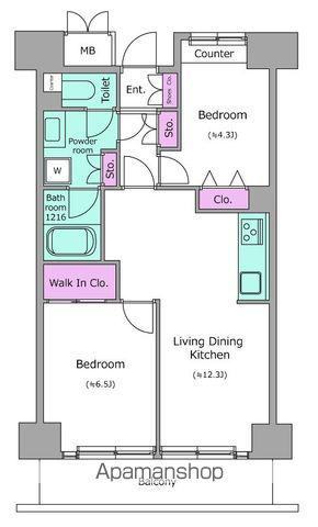 レジディア芝浦(2LDK/7階)の間取り写真