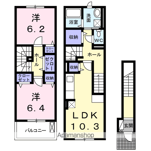 レイクサイドTERU(2LDK/2階)の間取り写真