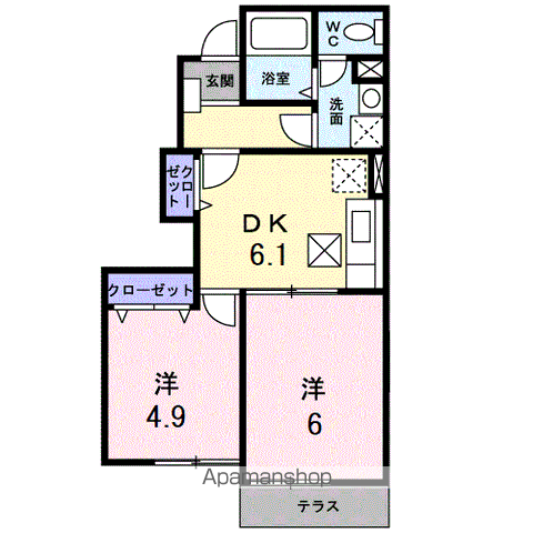 カーサフィオーレB(2DK/1階)の間取り写真