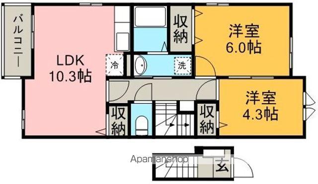 東武鉄道東上線 霞ケ関駅(埼玉) 徒歩20分 2階建 築9年(2LDK/2階)の間取り写真