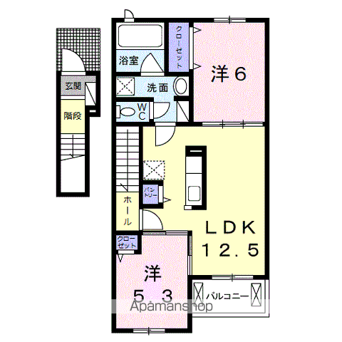 BELLE CREST Ⅰ(2LDK/2階)の間取り写真