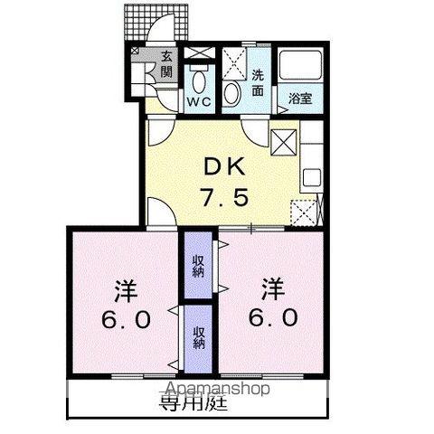 ソレイユ・ルヴァンB(2DK/1階)の間取り写真