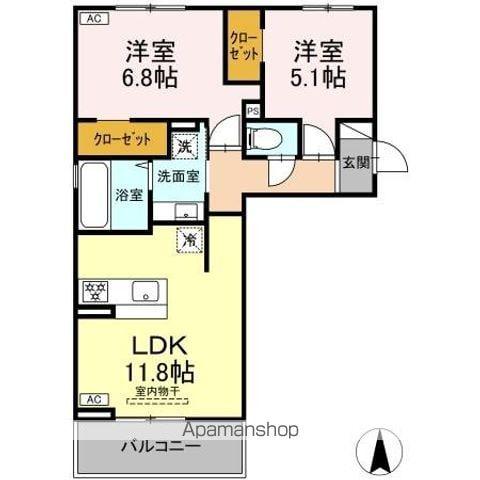 トリシア野多目I(2LDK/2階)の間取り写真