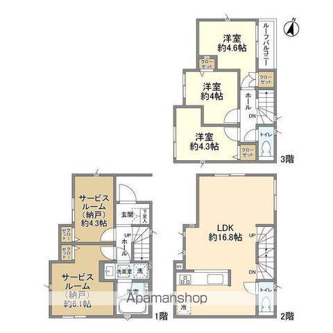 武蔵野線 西浦和駅 徒歩10分 3階建 築3年(3SLDK)の間取り写真