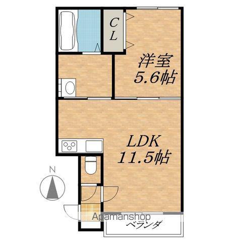 グラシアス帯広(1LDK/2階)の間取り写真