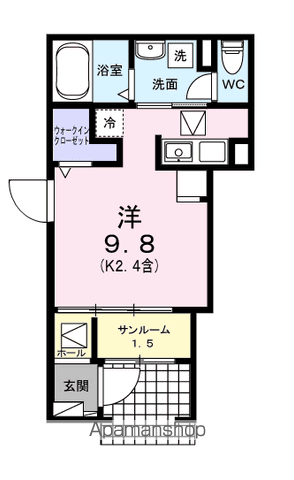 ブリュームⅢ(ワンルーム/1階)の間取り写真