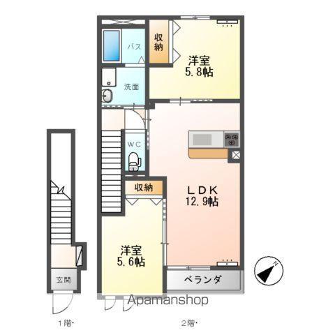 ピエトラ・ディーオⅠ(2LDK/2階)の間取り写真