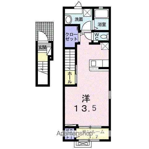 ソルナシエンテ ウエスト(ワンルーム/2階)の間取り写真