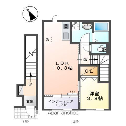 宮前区有馬8丁目アパート(1LDK/2階)の間取り写真