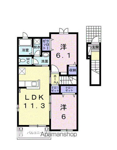 エスポワール・ジェルメ Ⅳ(2LDK/2階)の間取り写真