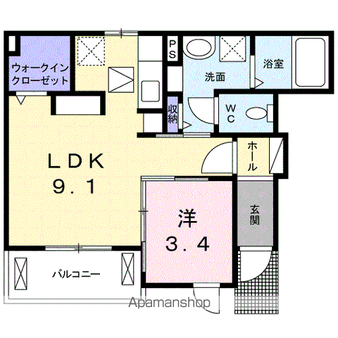 カーサピアッツァⅢ(1LDK/1階)の間取り写真