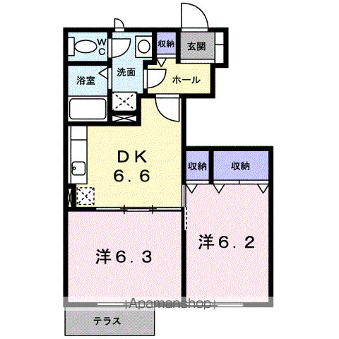 グリーンリーフ(2DK/1階)の間取り写真