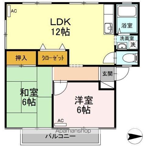 サンビレッジ空港通 C(2LDK/1階)の間取り写真