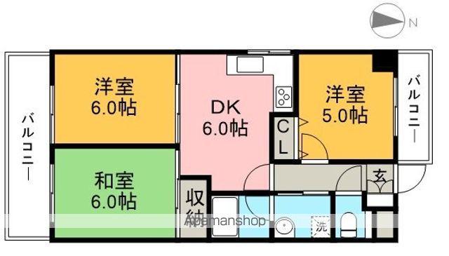 ラポール上町(3DK/4階)の間取り写真