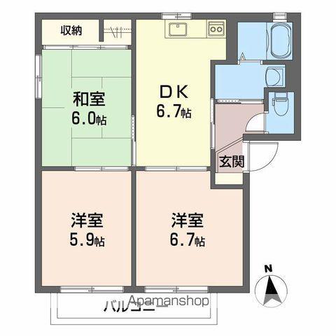 セルリアハイツ A棟(3DK/2階)の間取り写真