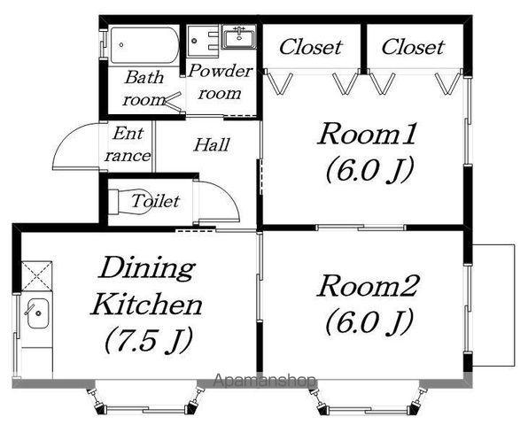 ヴィレアルブル(2DK/2階)の間取り写真