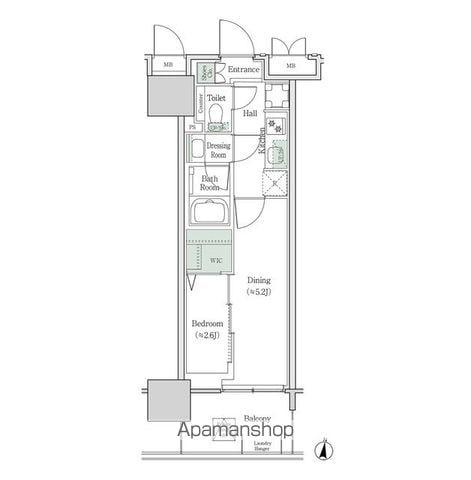 ブルックサイドレジデンス木場(2K/2階)の間取り写真