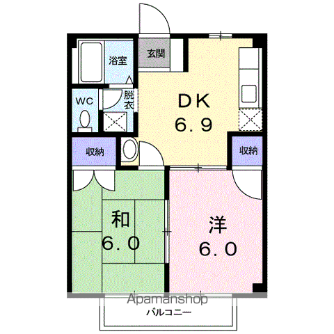グリーンヒル小出C(2DK/2階)の間取り写真