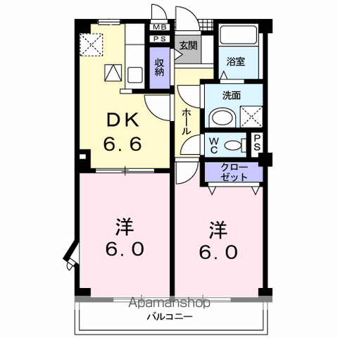 ホワイトヒューレ(2DK/1階)の間取り写真