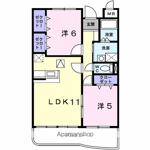 チェリーグラディオ2(2LDK/1階)の間取り写真