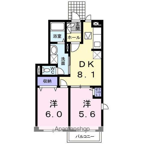 サンライズ瑞樹A棟(2DK/1階)の間取り写真