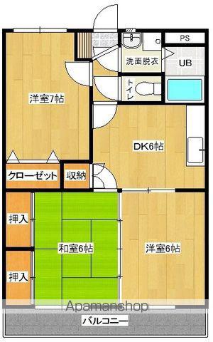 ユーミーはやま壱番館(3DK/2階)の間取り写真