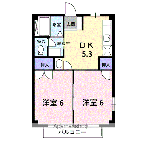 シャンポール知多(2DK/2階)の間取り写真