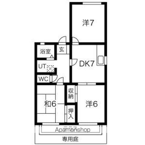 パークハイツ北洞A(3DK/1階)の間取り写真