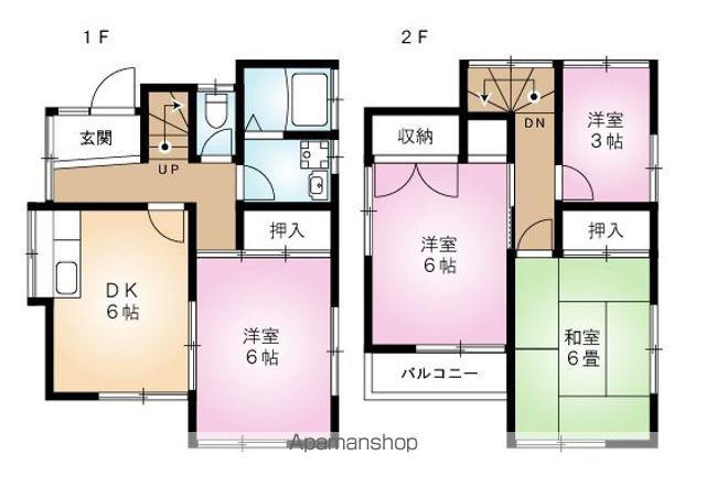 青梅線 河辺駅 徒歩3分 2階建 築48年(3DK)の間取り写真