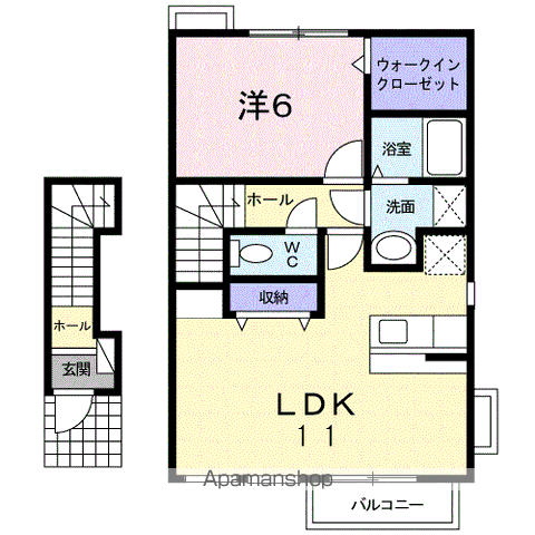 メゾネットアイB(1LDK/2階)の間取り写真