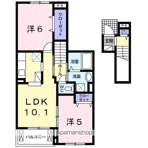 ヴェルソー有本Ⅰ(2LDK/2階)の間取り写真