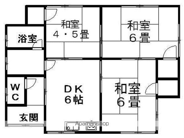 伊予鉄道高浜線 衣山駅 徒歩11分 1階建 築39年(3DK)の間取り写真