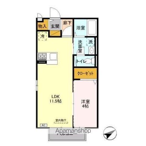 イオソレーユII(1LDK/2階)の間取り写真