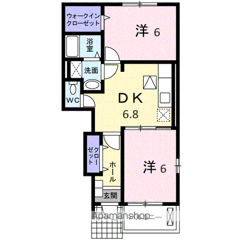 タワーサイド(2DK/1階)の間取り写真